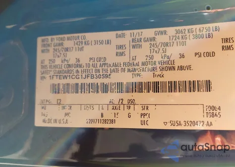 2018 Ford F-150 Xlt z USA, uszkodzony, nr VIN 1FTEW1CG1JFB30595